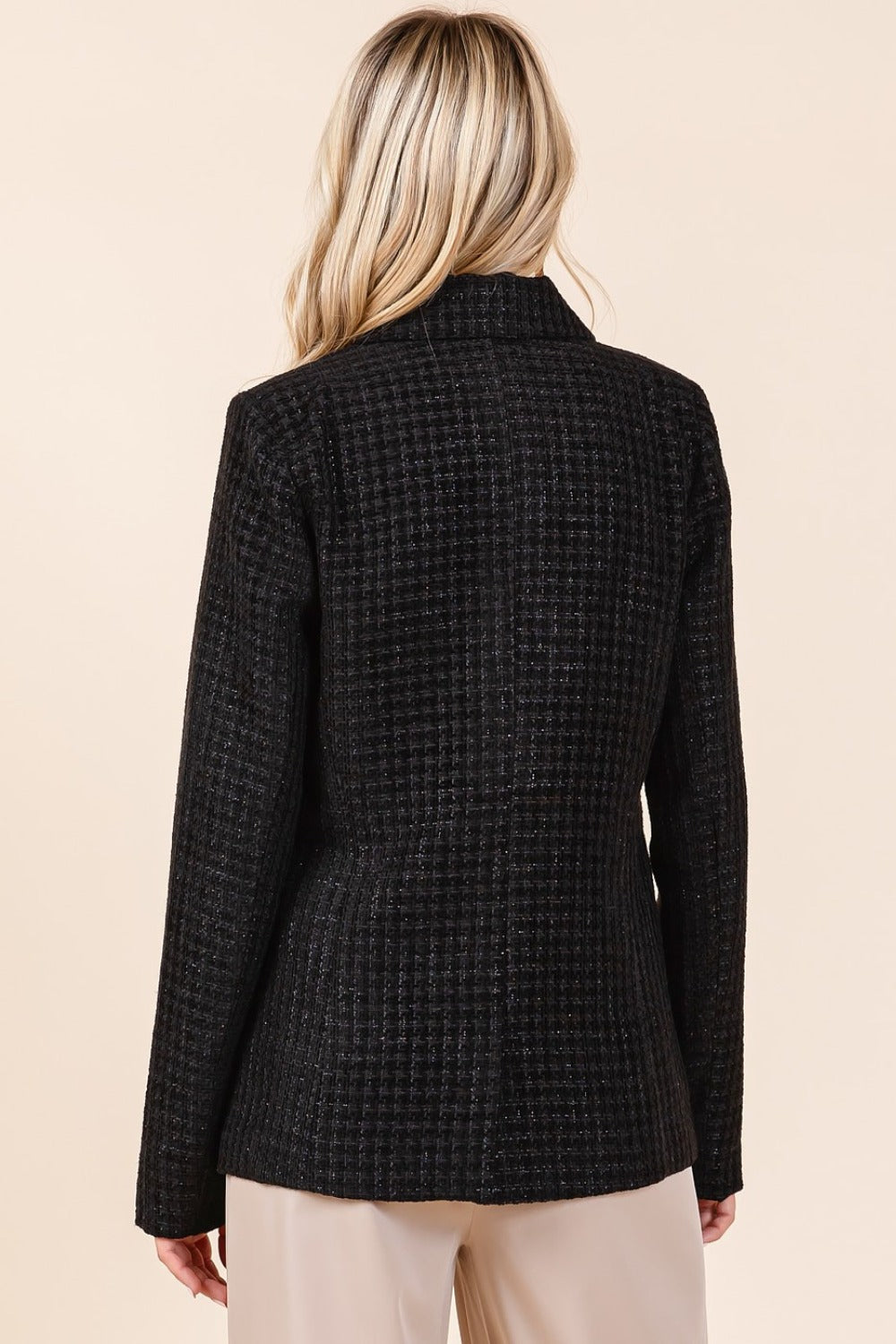 Plaid Texture Double-Breasted Long Sleeve Blazer - Vitalis Collection