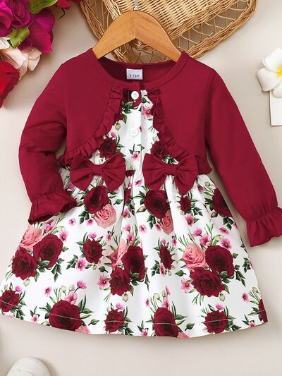 Frill Floral Round Neck Flounce Sleeve Dress - Vitalis Collection