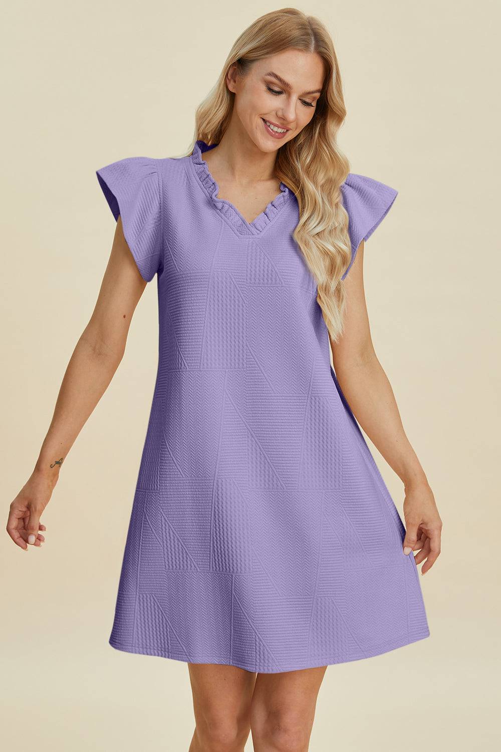 Double Take Full Size Ruffled V-Neck Cap Sleeve Dress - Vitalis Collection