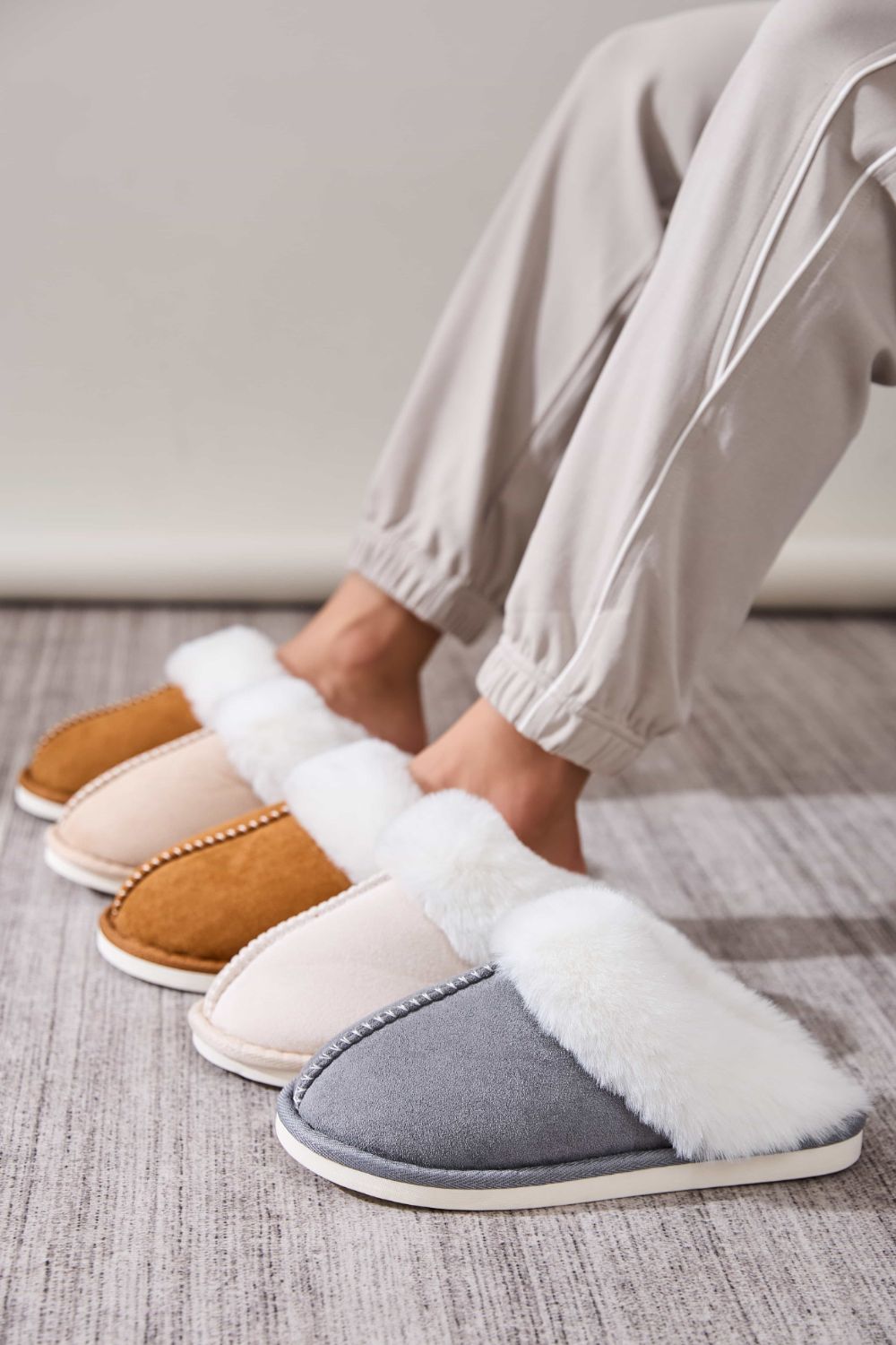 Faux Fur Round Toe Slippers - Vitalis Collection