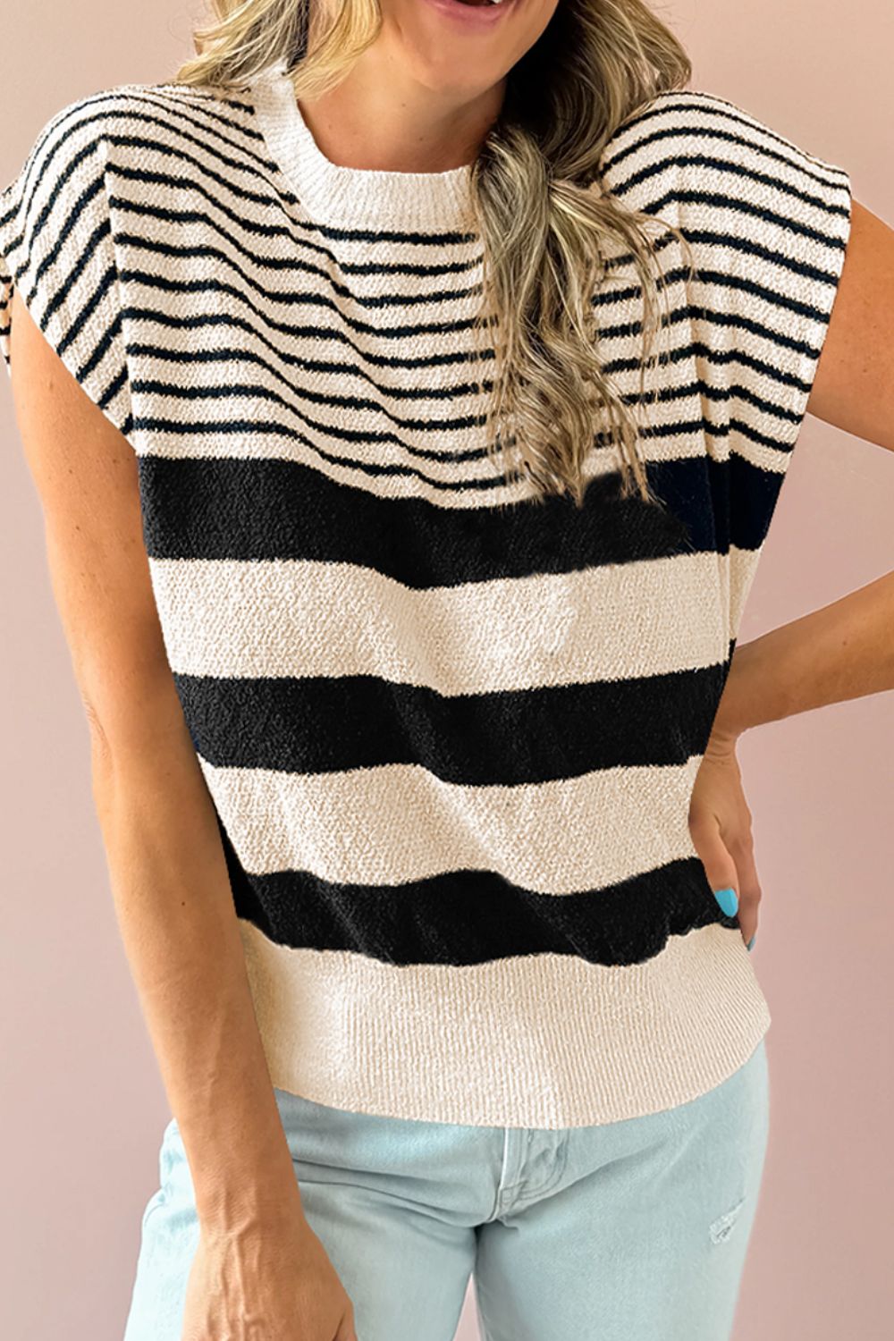Striped Round Neck Sweater Vest - Vitalis Collection