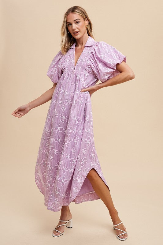 Floral Smock Detail Puff Sleeve Dress - Vitalis Collection