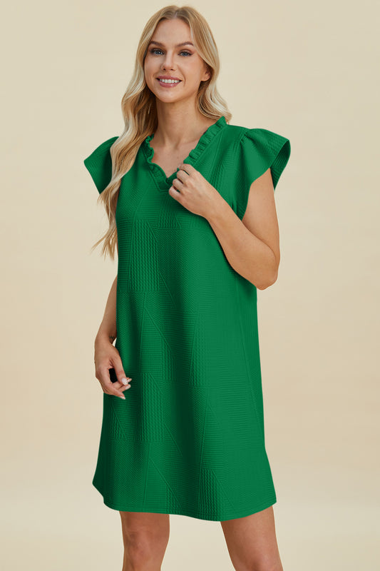Double Take Full Size Ruffled V-Neck Cap Sleeve Dress - Vitalis Collection