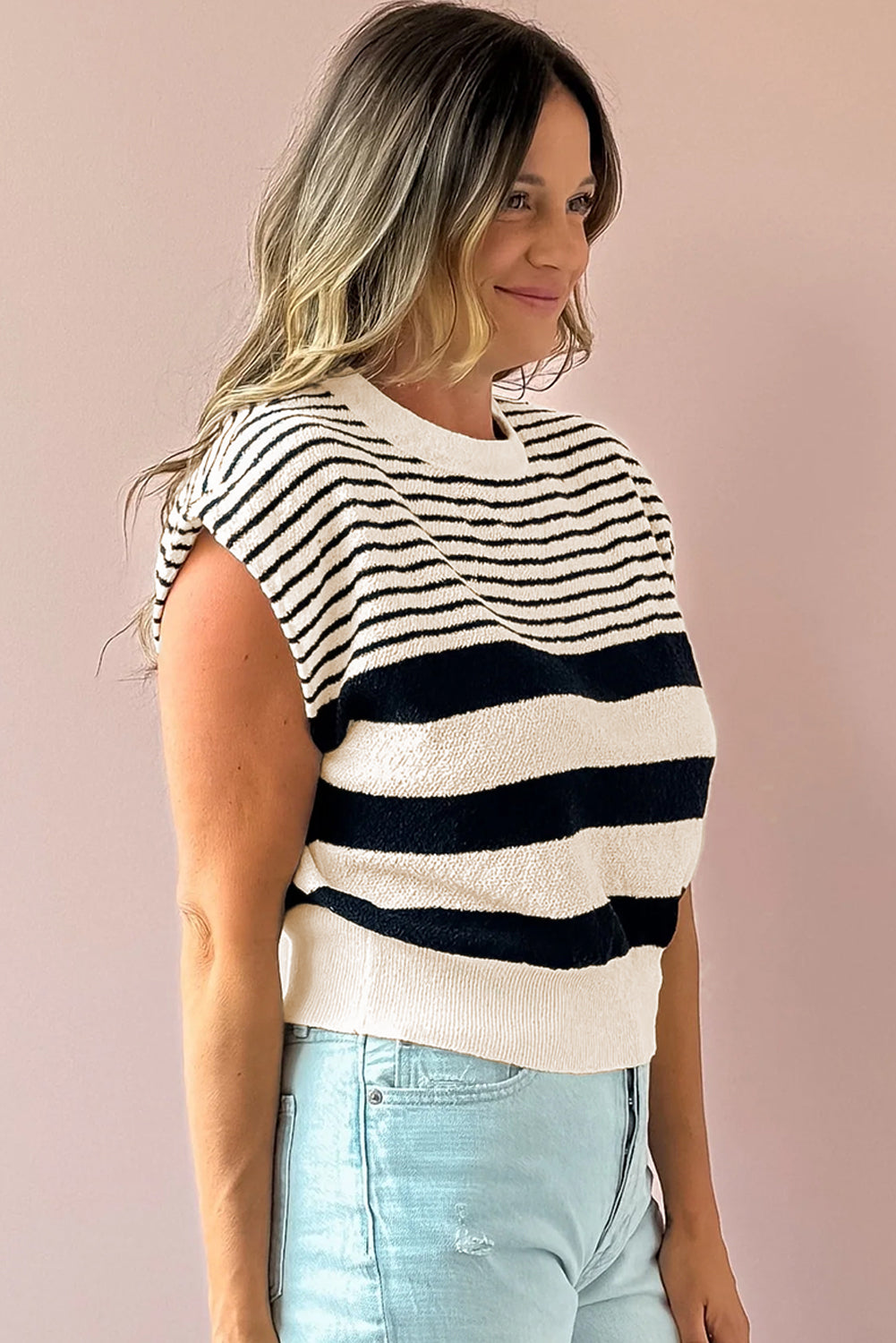Striped Round Neck Sweater Vest - Vitalis Collection