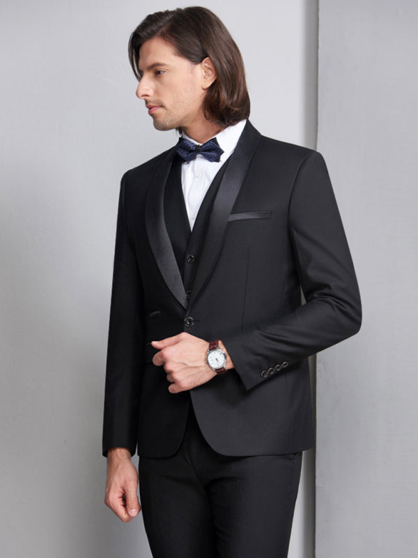 Men's Elegant Lapel Collar Knit Business Suit - Vitalis Collection
