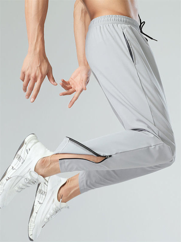 Ice silk quick-drying breathable fitness drawstring casual side zipper trousers - Vitalis Collection