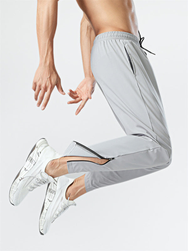 Ice silk quick-drying breathable fitness drawstring casual side zipper trousers - Vitalis Collection