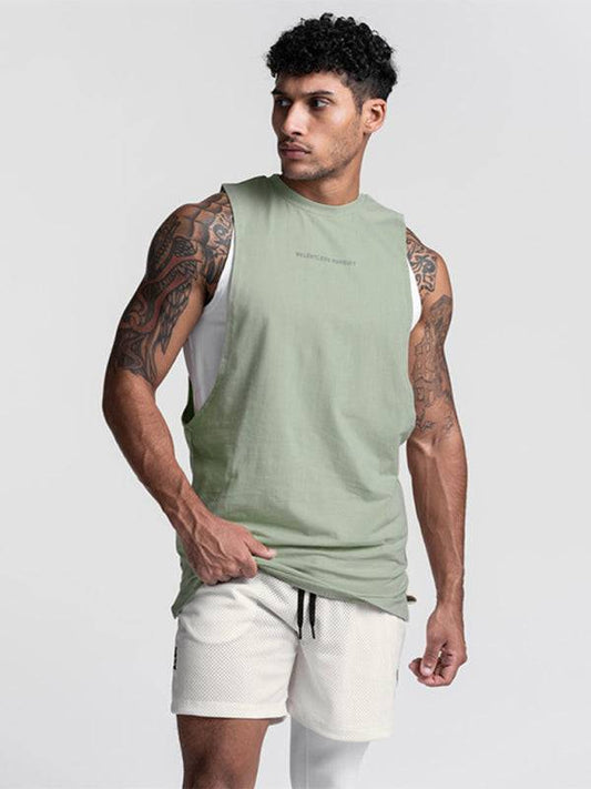 Men's sports trendy brand loose big slit solid color sleeveless quick-drying vest - Vitalis Collection