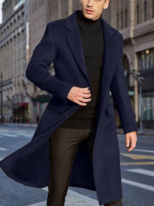 Men's long woolen windbreaker woolen coat - Vitalis Collection