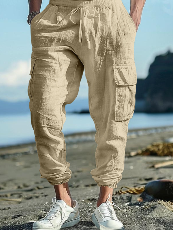 Casual cuffs, multi-pocket drawstrings, solid color, loose large size drawstring trousers - Vitalis Collection