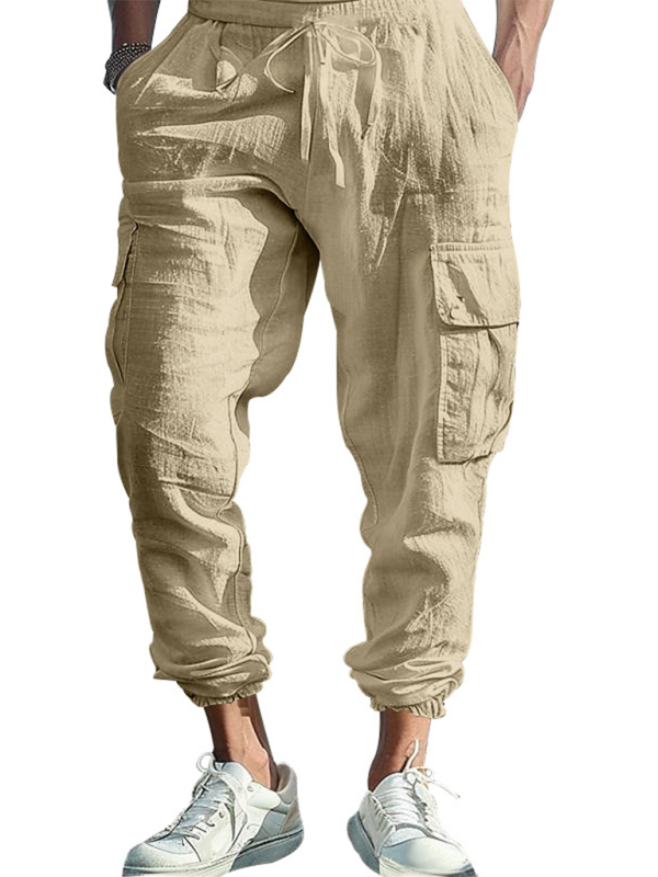 Casual cuffs, multi-pocket drawstrings, solid color, loose large size drawstring trousers - Vitalis Collection