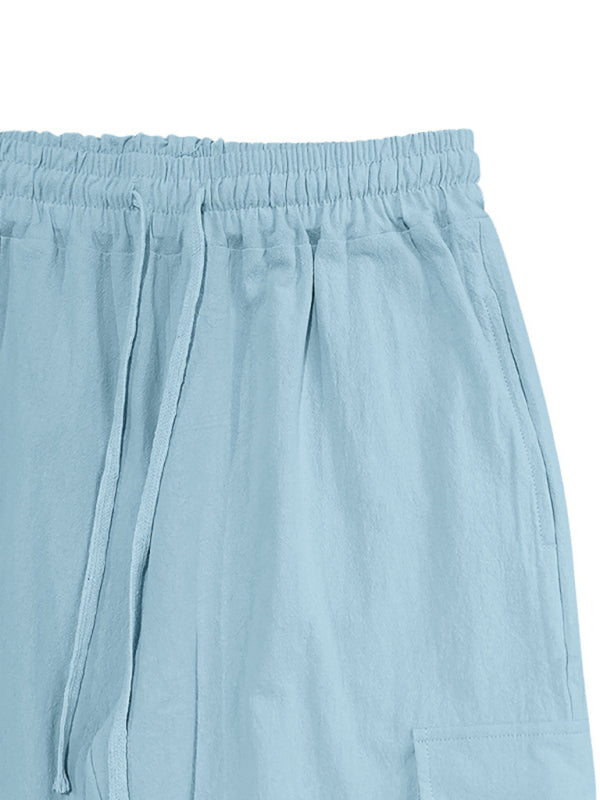 Casual cuffs, multi-pocket drawstrings, solid color, loose large size drawstring trousers - Vitalis Collection