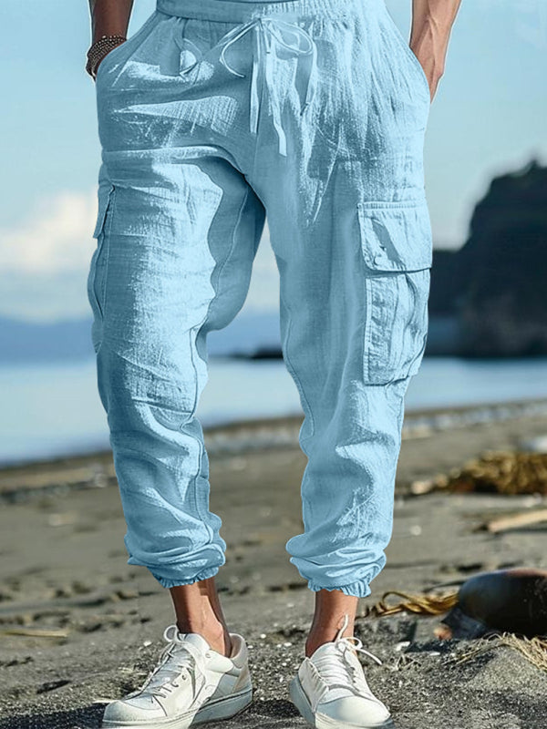 Casual cuffs, multi-pocket drawstrings, solid color, loose large size drawstring trousers - Vitalis Collection