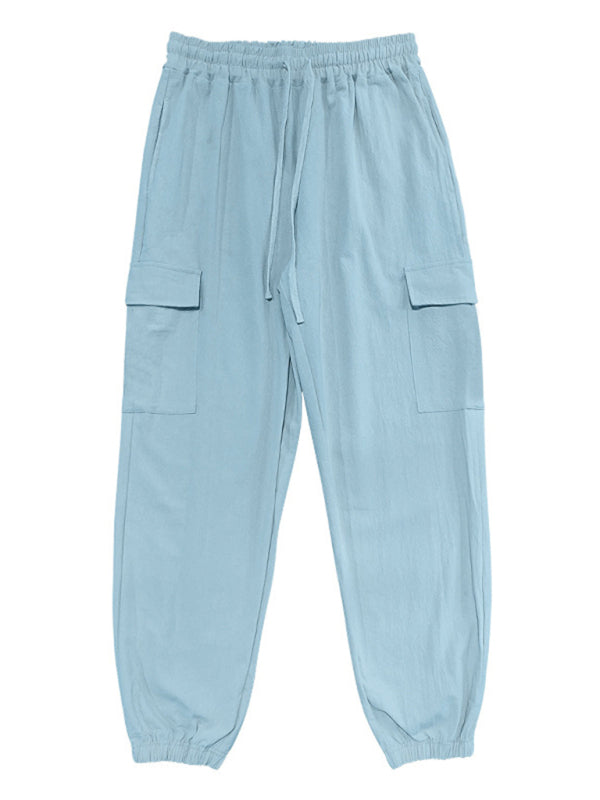 Casual cuffs, multi-pocket drawstrings, solid color, loose large size drawstring trousers - Vitalis Collection