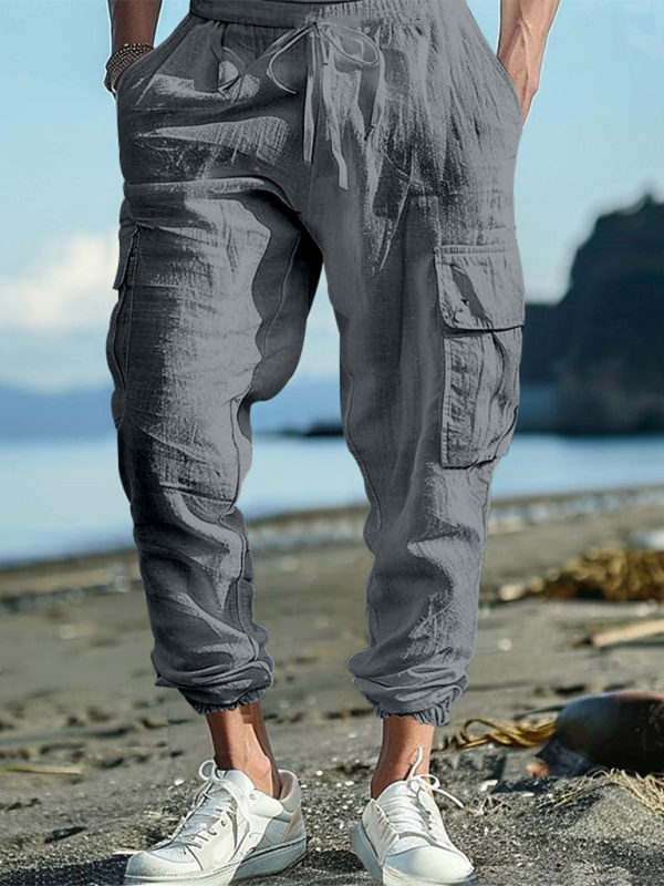 Casual cuffs, multi-pocket drawstrings, solid color, loose large size drawstring trousers - Vitalis Collection