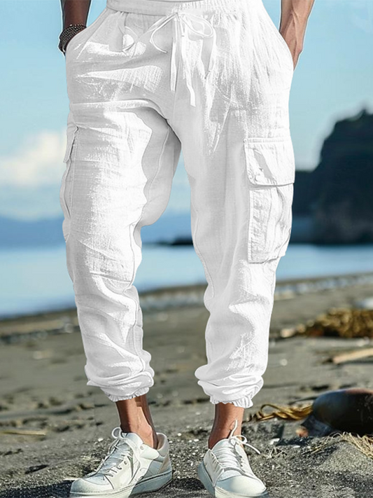 Casual cuffs, multi-pocket drawstrings, solid color, loose large size drawstring trousers - Vitalis Collection