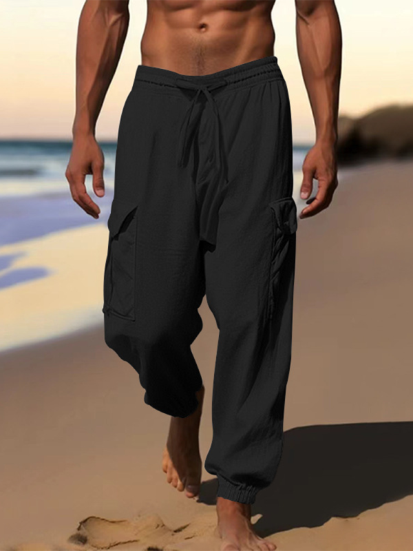 Casual cuffed multi-pocket drawstring trousers - Vitalis Collection