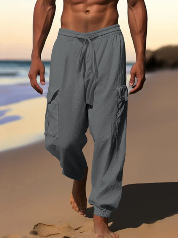 Casual cuffed multi-pocket drawstring trousers - Vitalis Collection